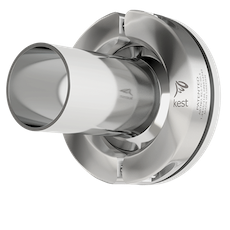 Close-up of Kest Technology's Kest-Lock Basic connector, designed for securely linking tanks to Tri Clamp equipment in pharmaceutical processing applications.