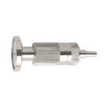 Top view of Aerre Inox RPV sanitary sampling vent valve with Tri-Clamp and Leur male outlet connection for aseptic process sampling