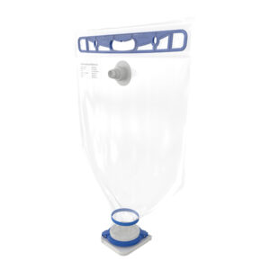 Side view of Ezi-Flow CSV Chargebag with integrated CSV connector and rigid neck for contained powder handling