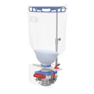 Side view of Ezi-Flow CSV MK4 with disposable chargebag for contained powder transfer,
