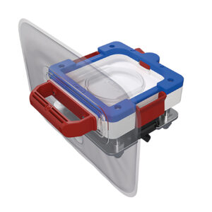 Top view of Ezi-Flow CSV MK4 powder transfer system with locking handle for sterile pharma applications