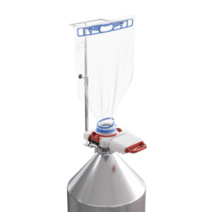 Ezi-Dock Ezi-Flow CSV MK5 mounted to stainless steel vessel for contained powder transfer in cleanroom production